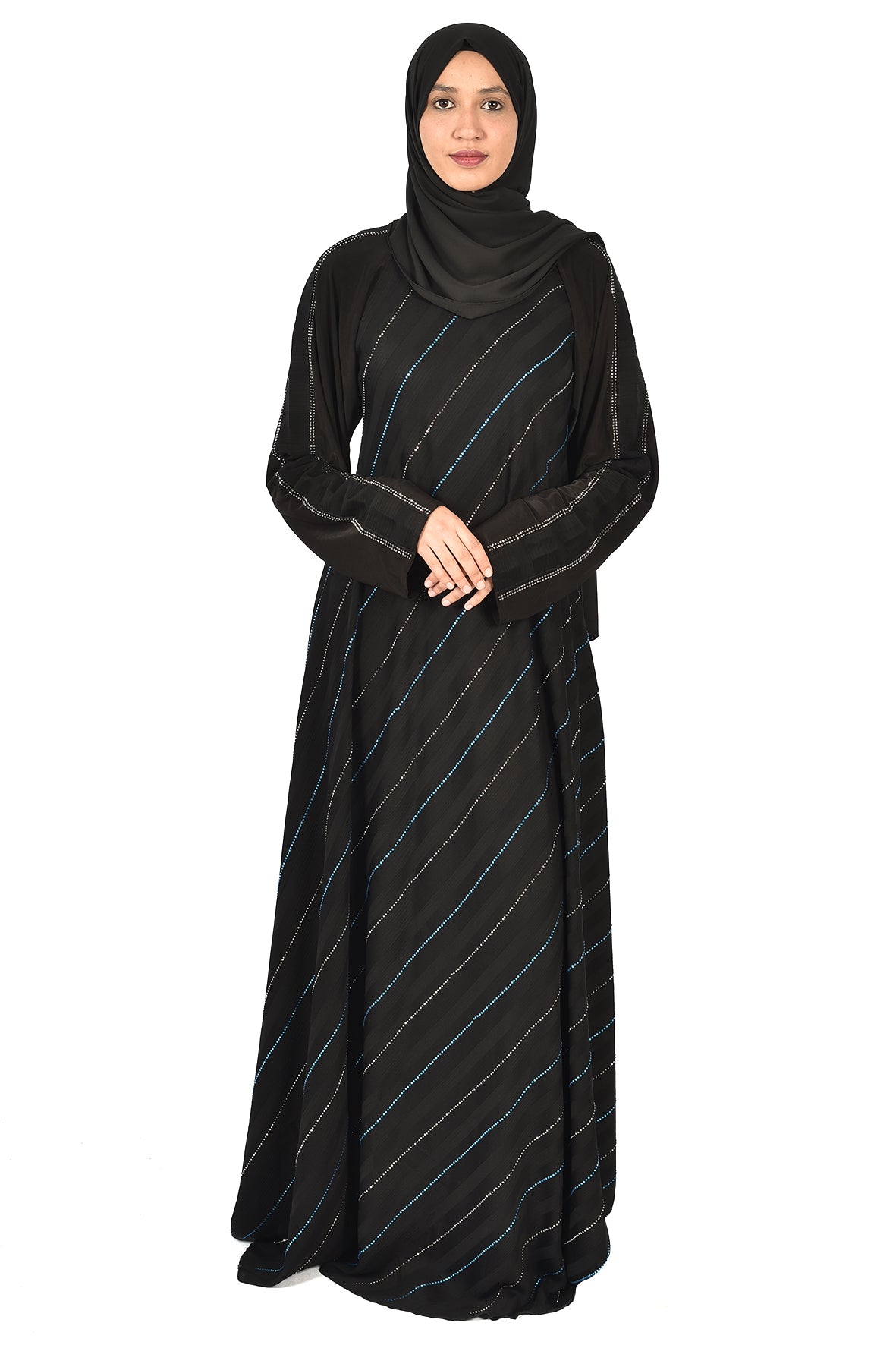 Modern Black Abaya with Elegant Diagonal Stripes ( ladies abaya )