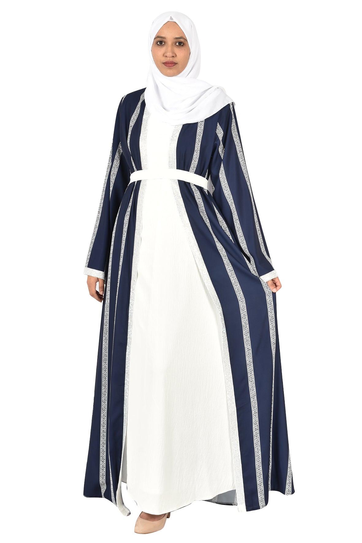 Navy Blue Abaya with Classic White Striped Design _katalia