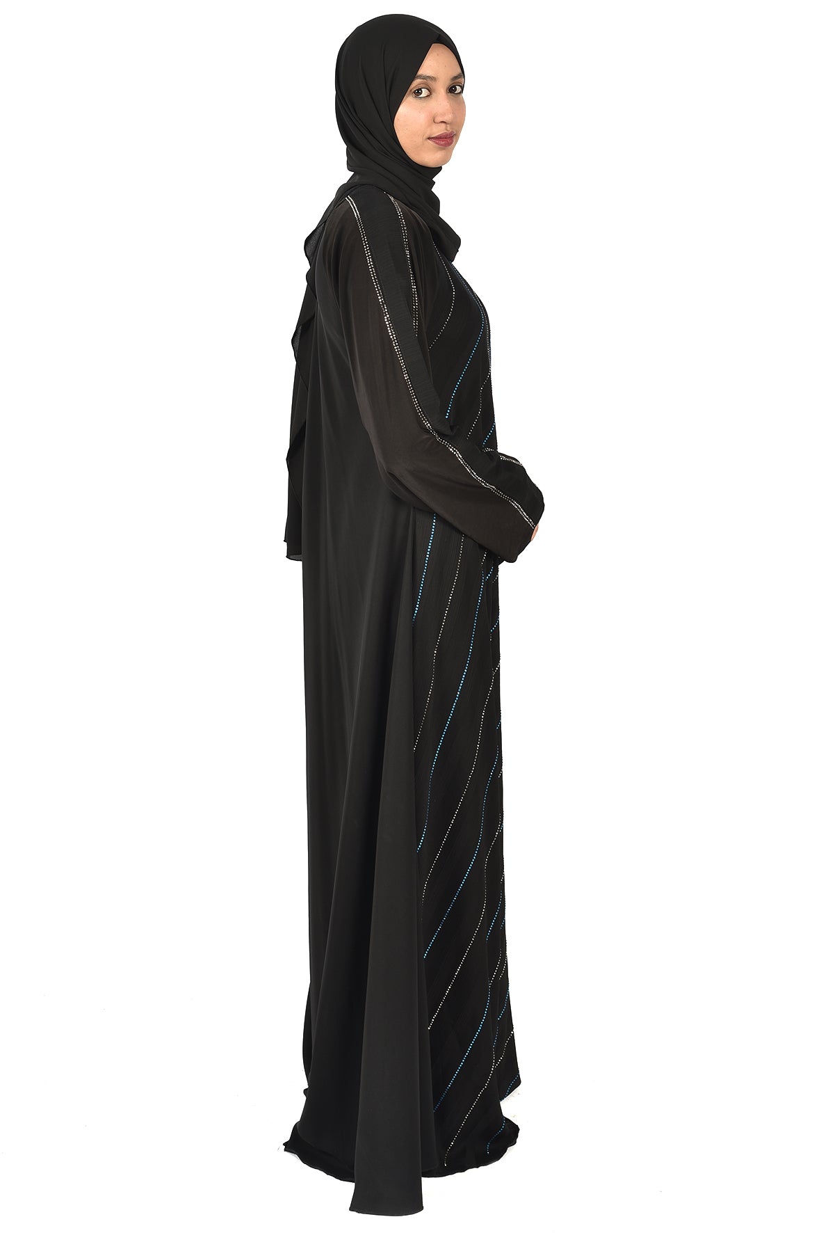 Modern Black Abaya with Elegant Diagonal Stripes ( ladies abaya )