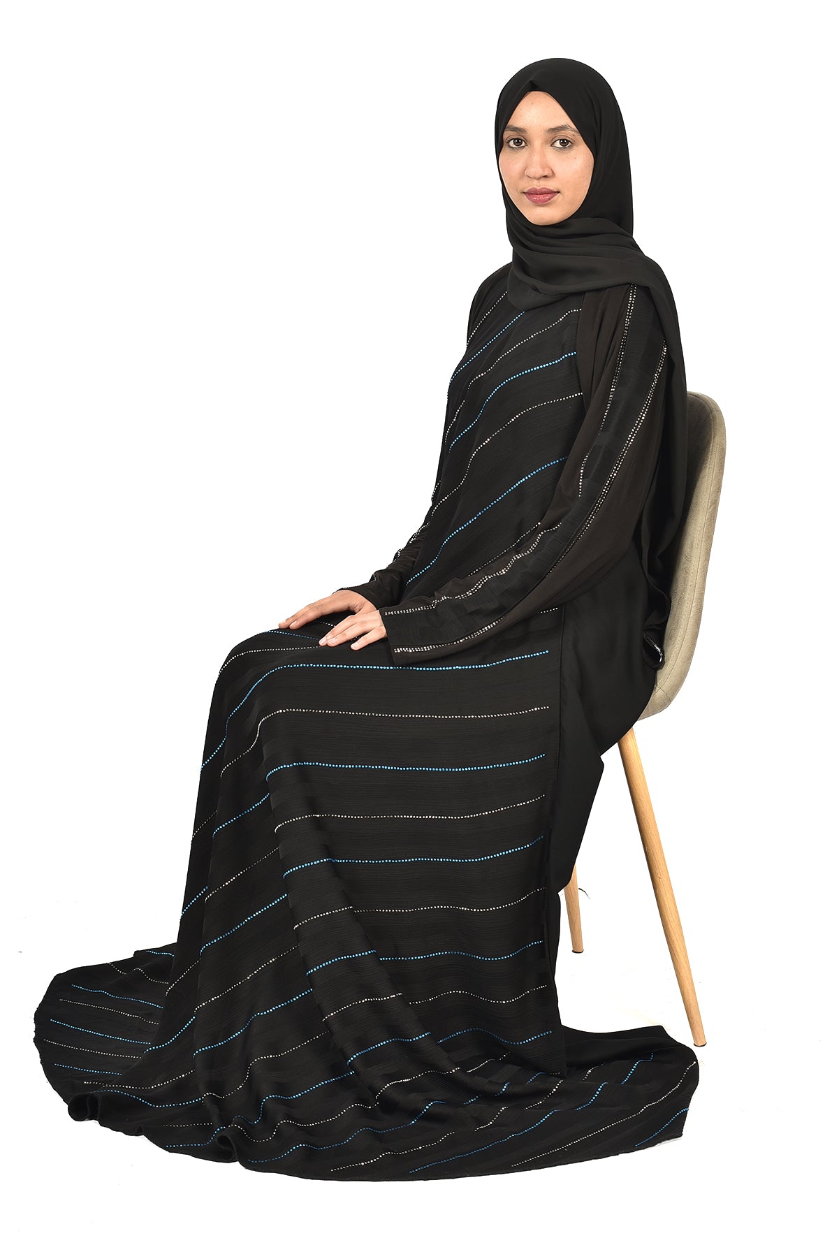 Modern Black Abaya with Elegant Diagonal Stripes ( ladies abaya )
