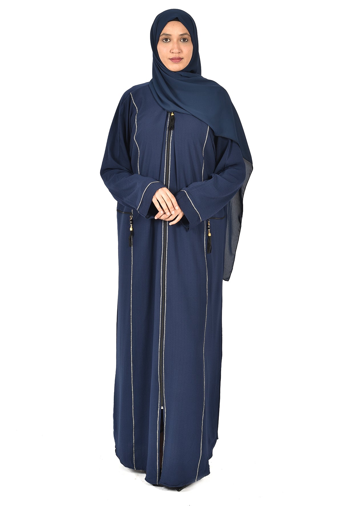 Navy Abaya with Front & Side Zippers – Sleek and Functional Design (ladies abaya )