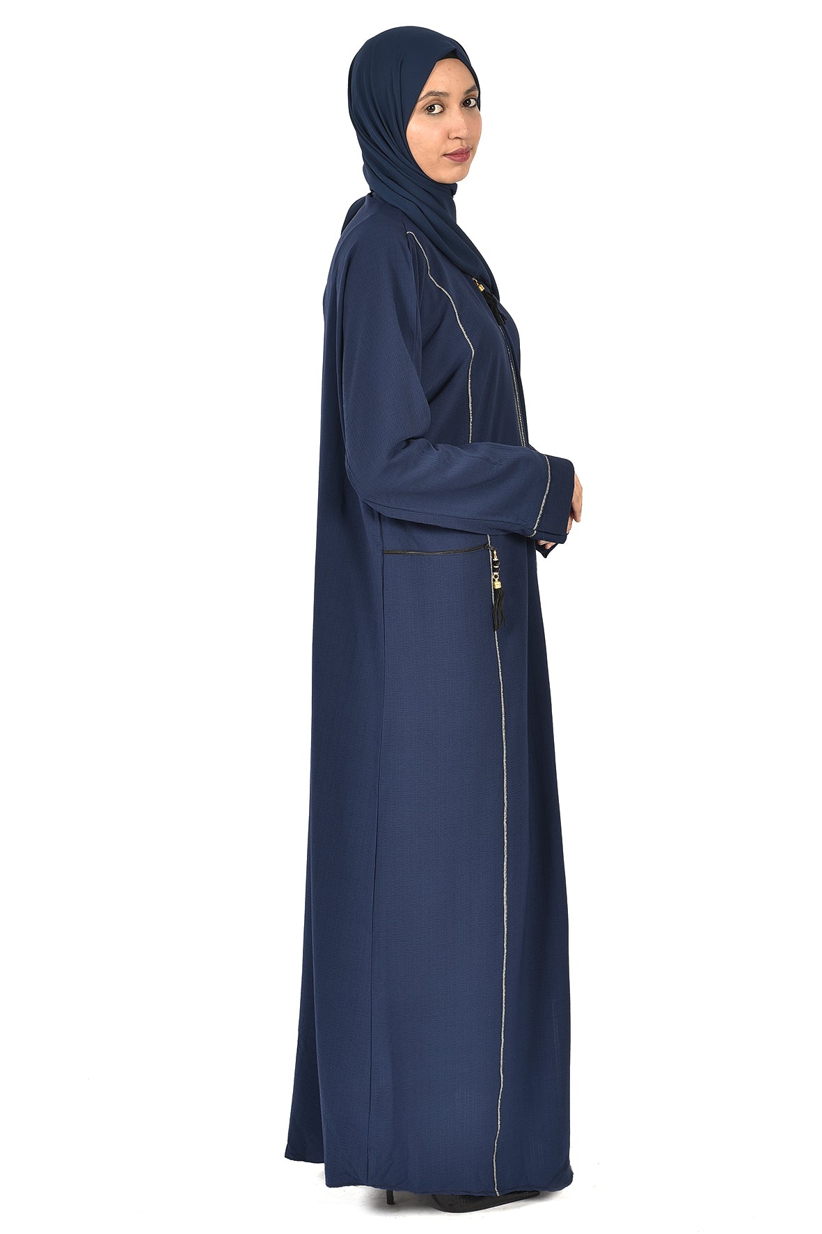 Navy Abaya with Front & Side Zippers – Sleek and Functional Design (ladies abaya )