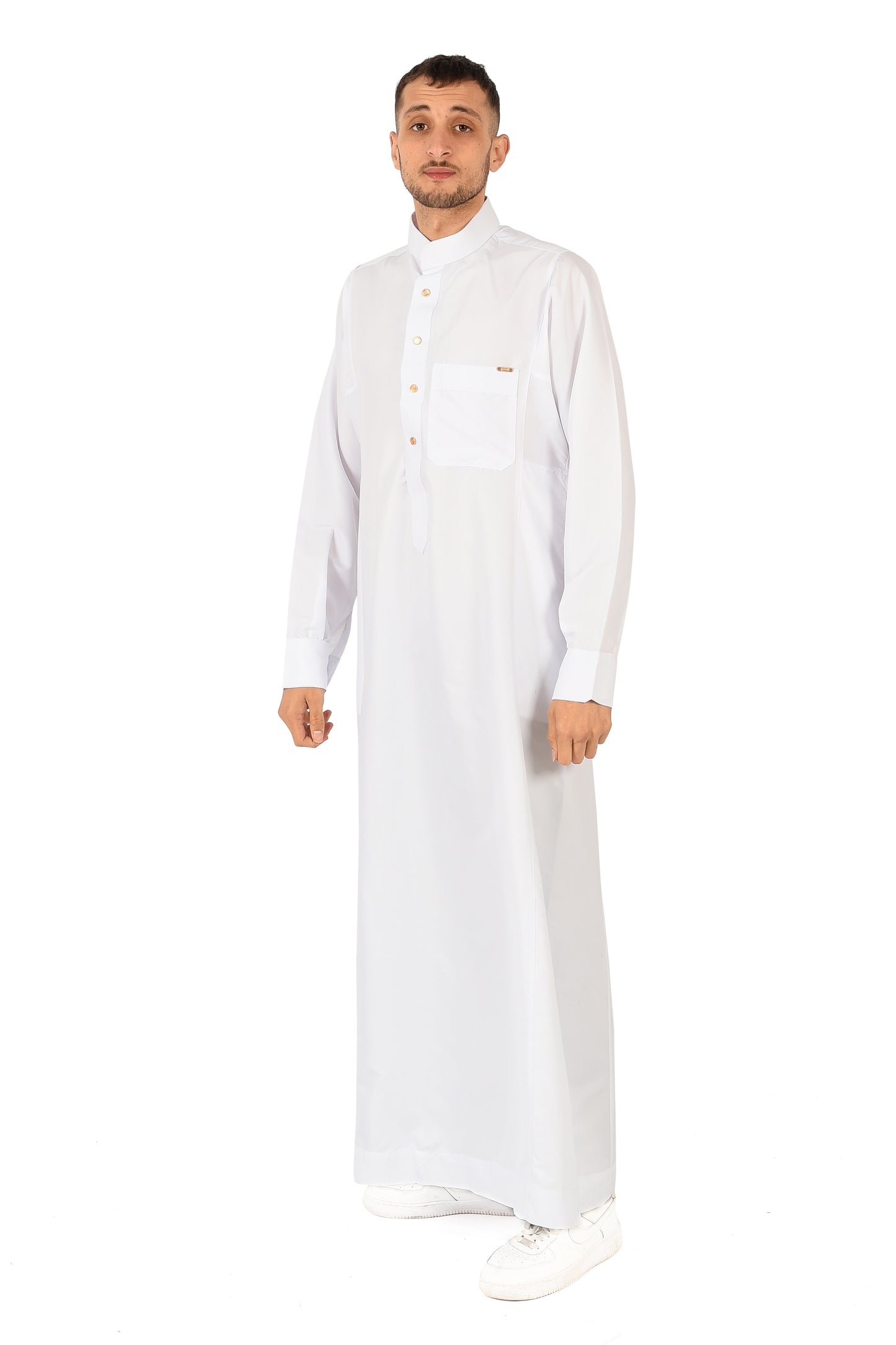 Al-madini white thobe with collar - style 2
