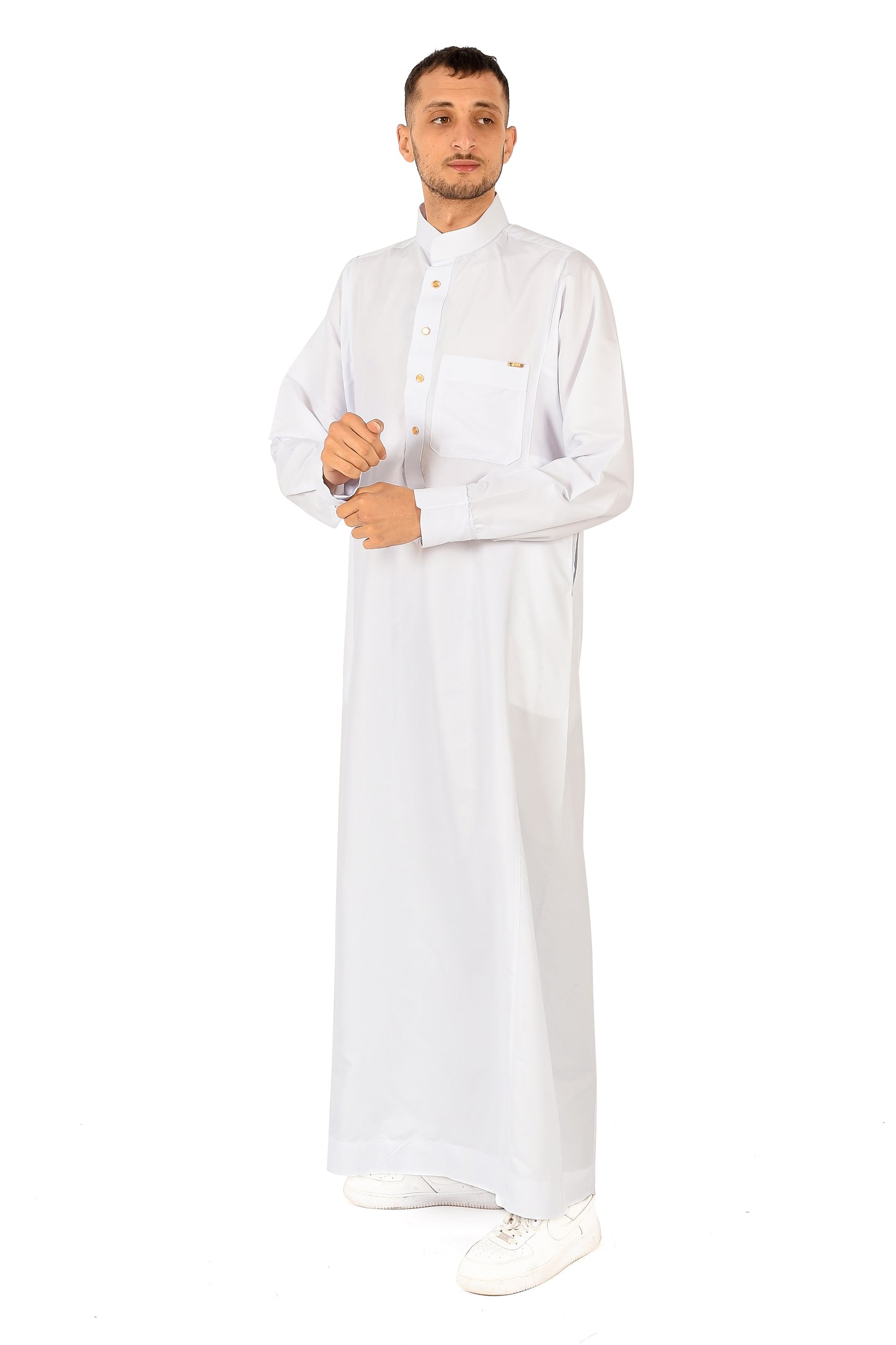Al-madini white thobe with collar - style 2