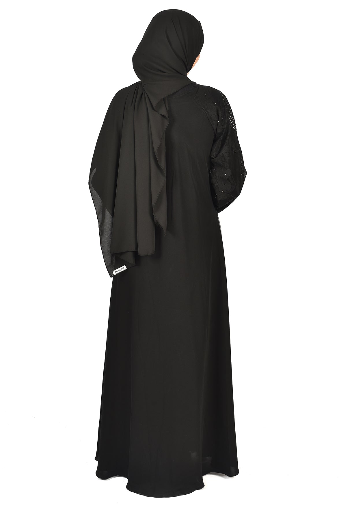 Luxury Black Abaya with Sheer Crystal-Embellished Overlay (ladies abaya )