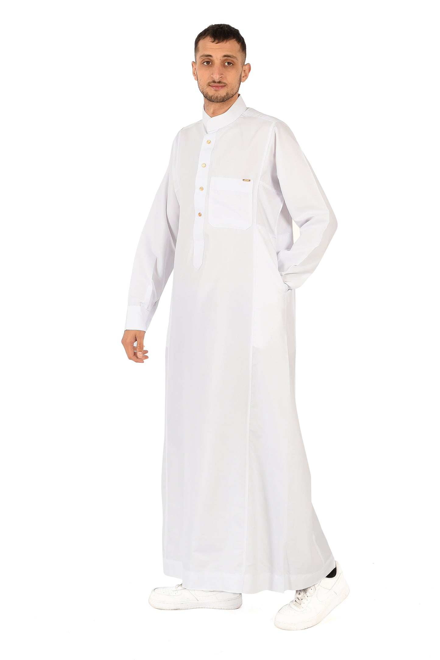 Al-madini white thobe with collar - style 2