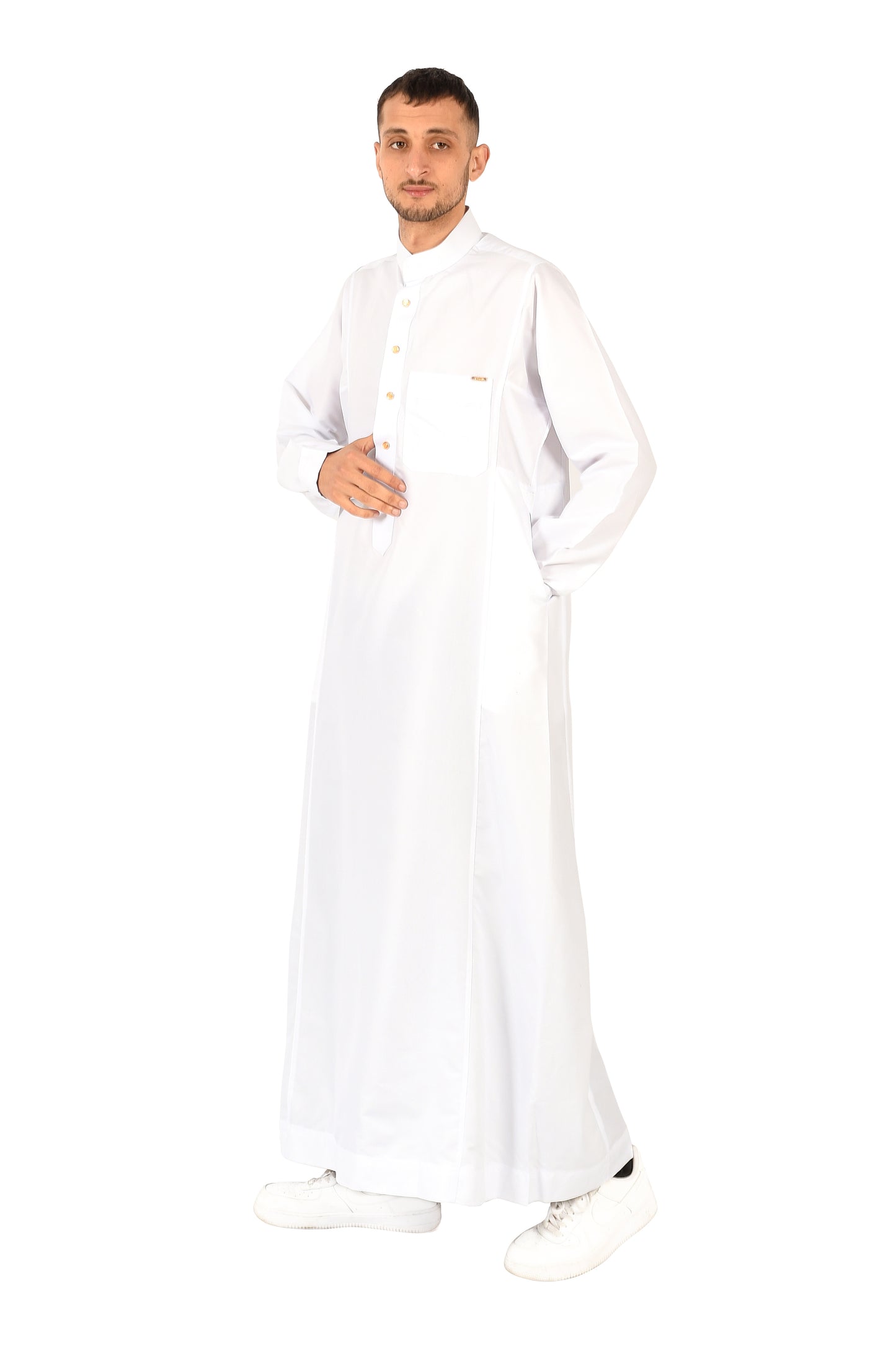 Al-madini white thobe with collar - style 2