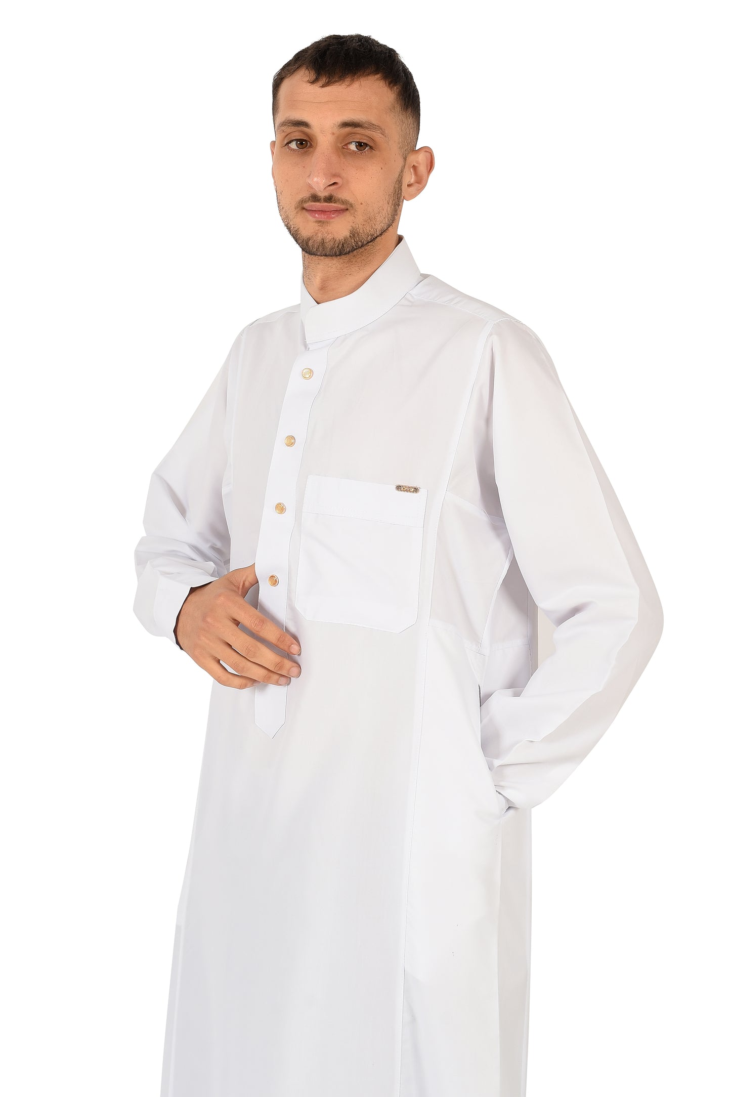 Al-madini white thobe with collar - style 2