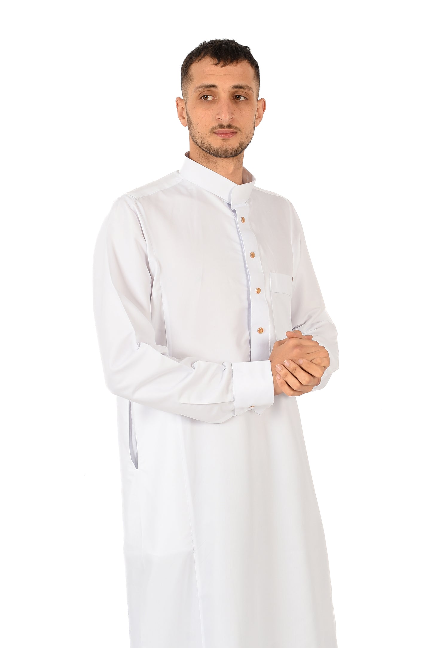 Al-madini white thobe with collar - style 2