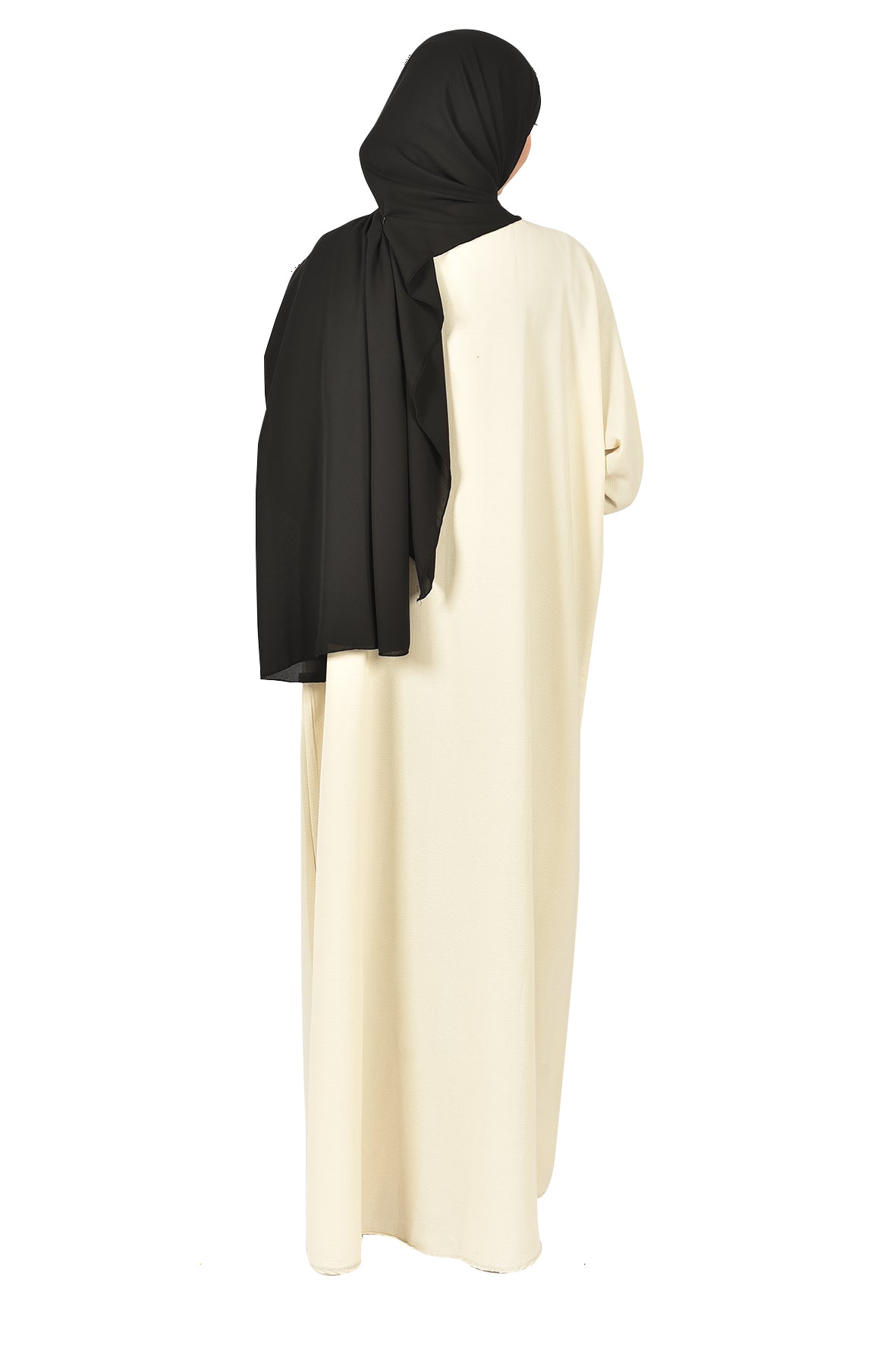 Elegant Abaya with Front Zipper – Off-White with Black Embroidery ( ladies abaya )