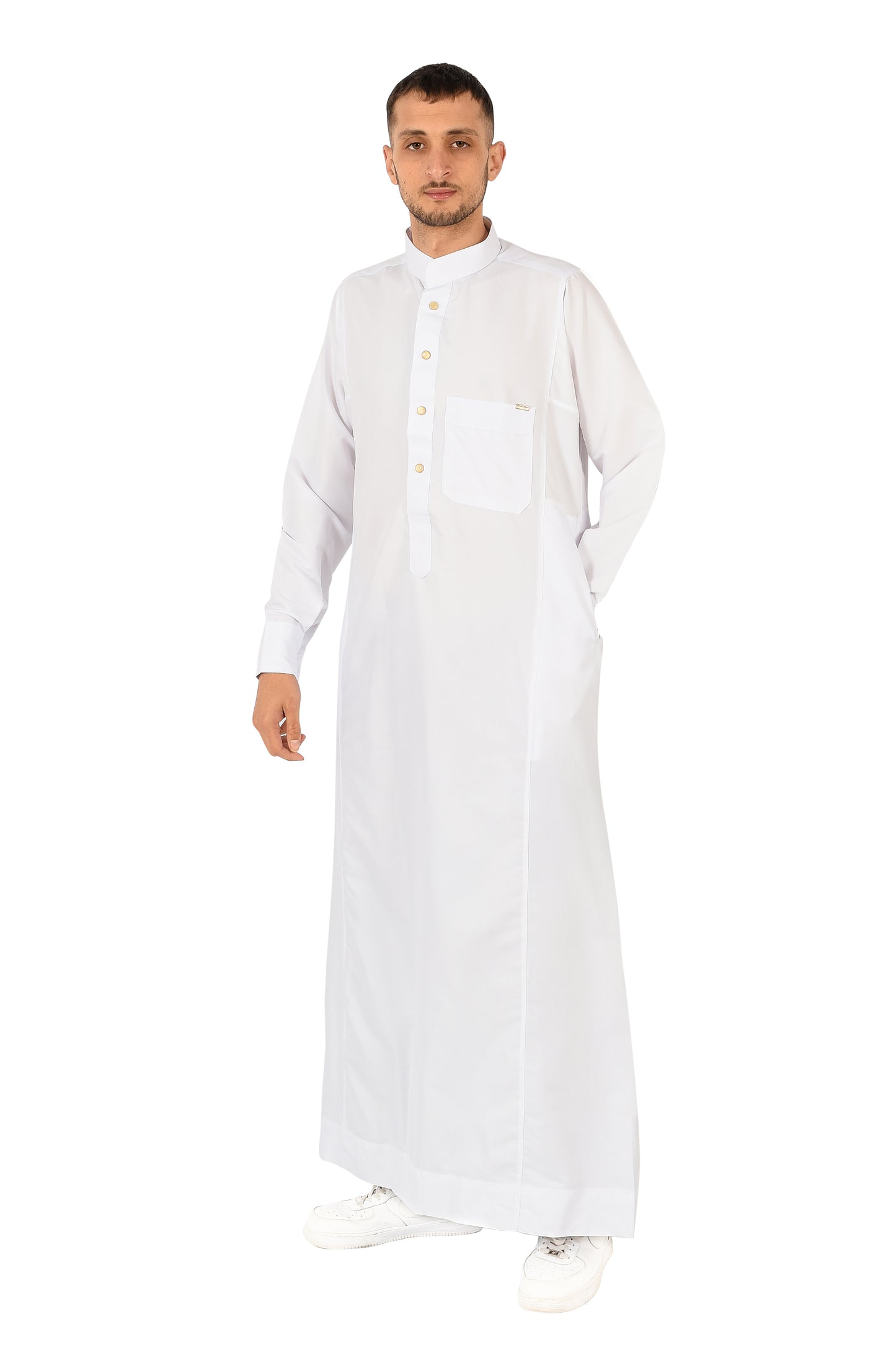 Al-madini white thobe with collar - style 1