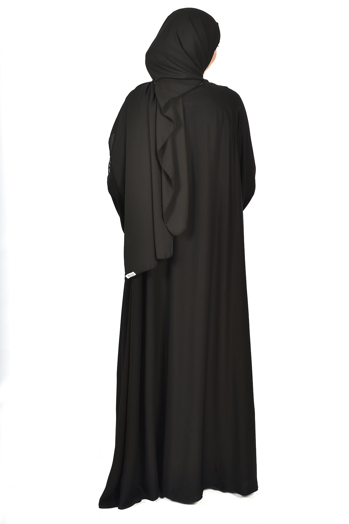 Luxury Black Abaya with Elegant White Embroidery – Classic Flowy Design ( ladies abaya )