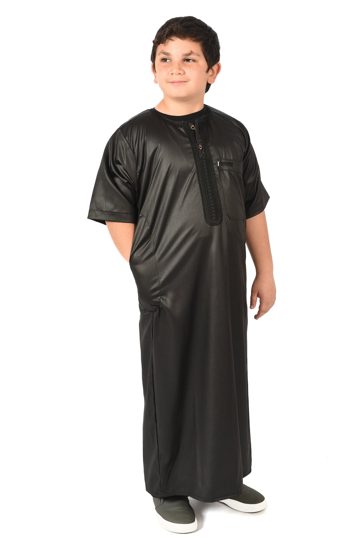 Kids Short sleeved Sport Thobe Style 2 - Black