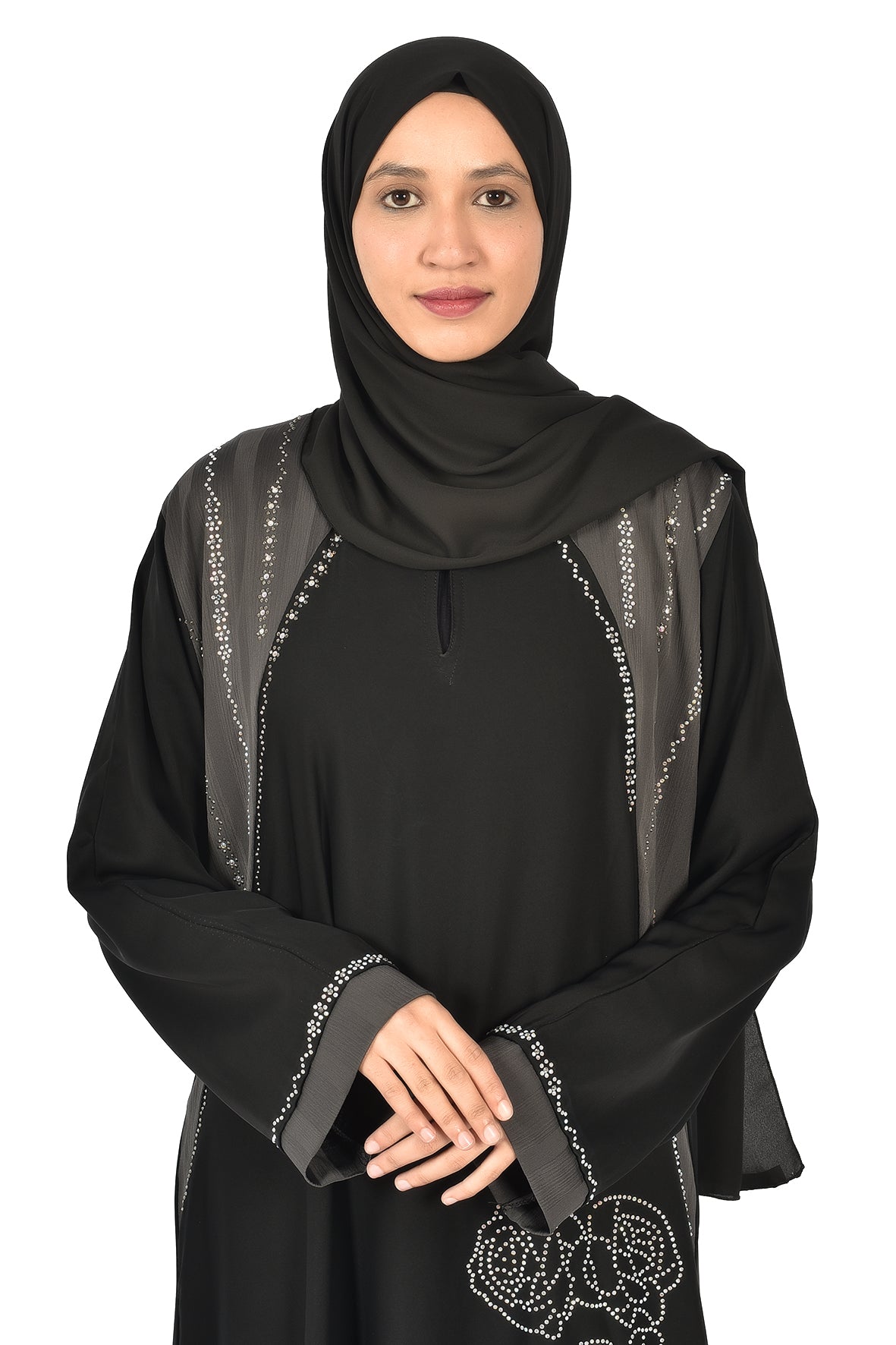 Luxury Black Abaya with Floral Embroidery & Sparkling Beads – Elegant Occasion Wear ( ladies abaya )