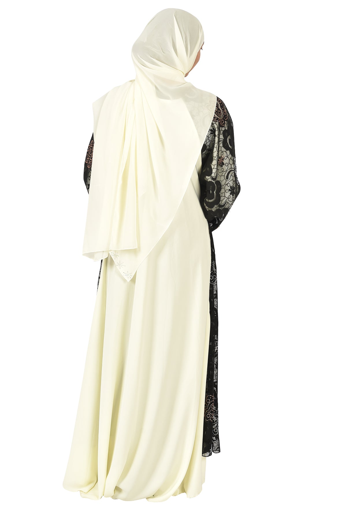 Elegant Two-Layer Abaya with Black Floral Embroidery (ladies abaya )