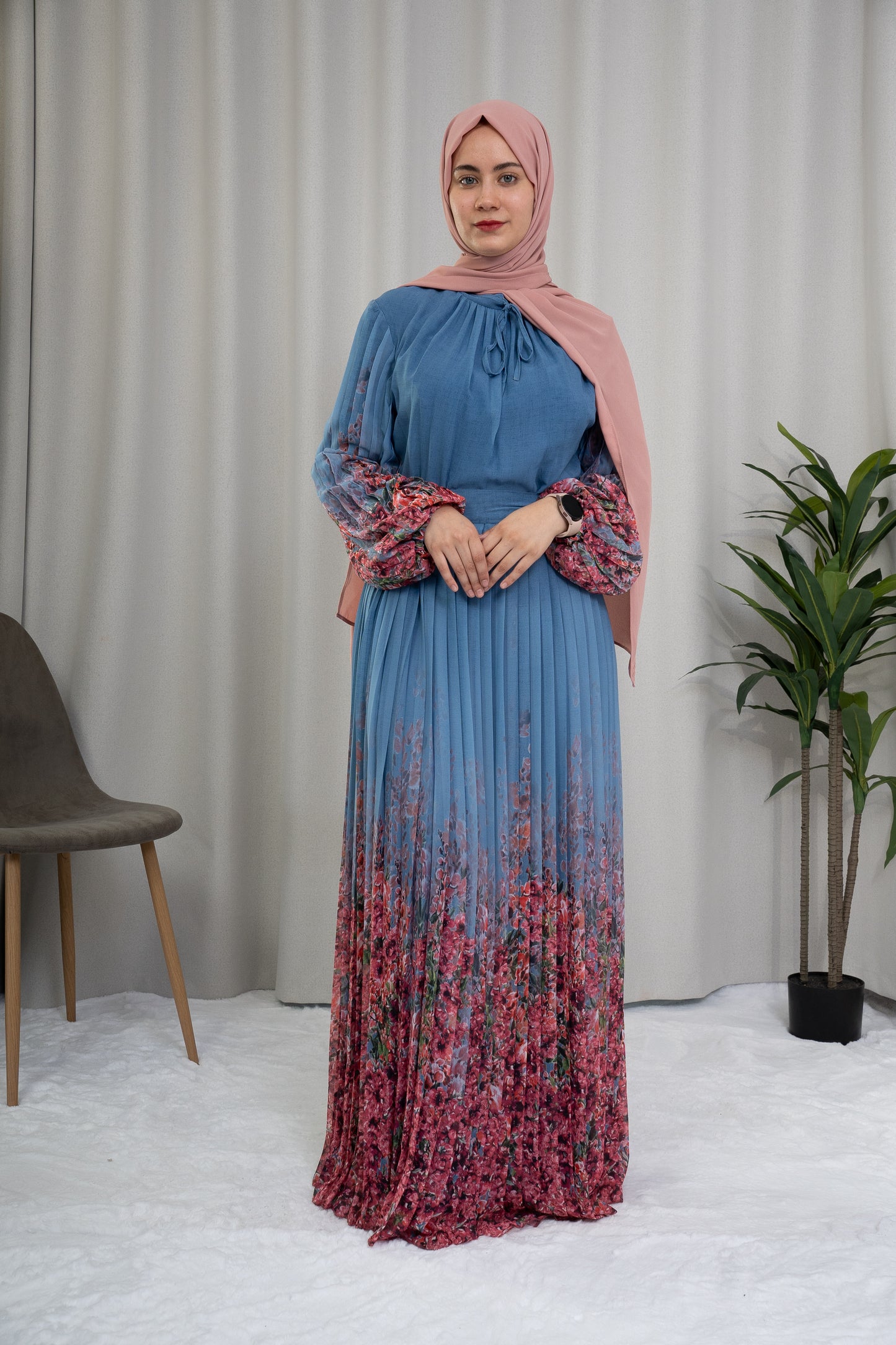 Dmn floral sleeve blue horizon
