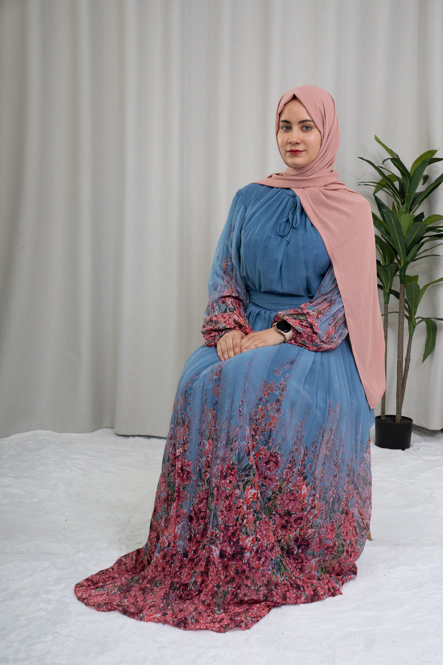Dmn floral sleeve blue horizon
