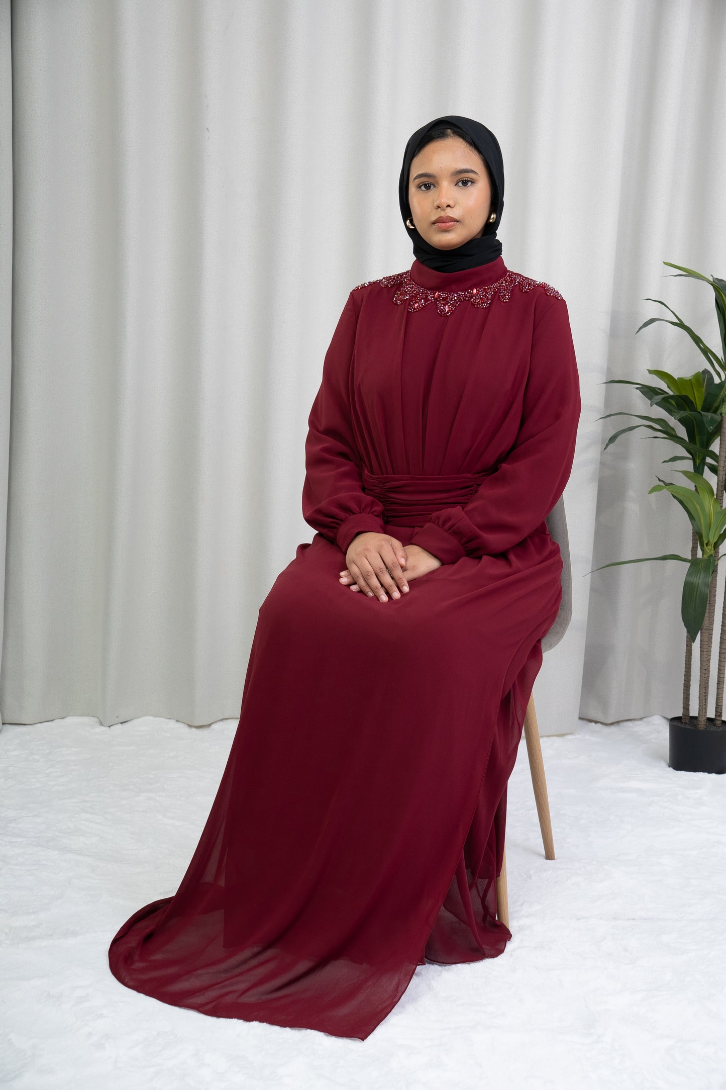 Dmn beaded maroon banner