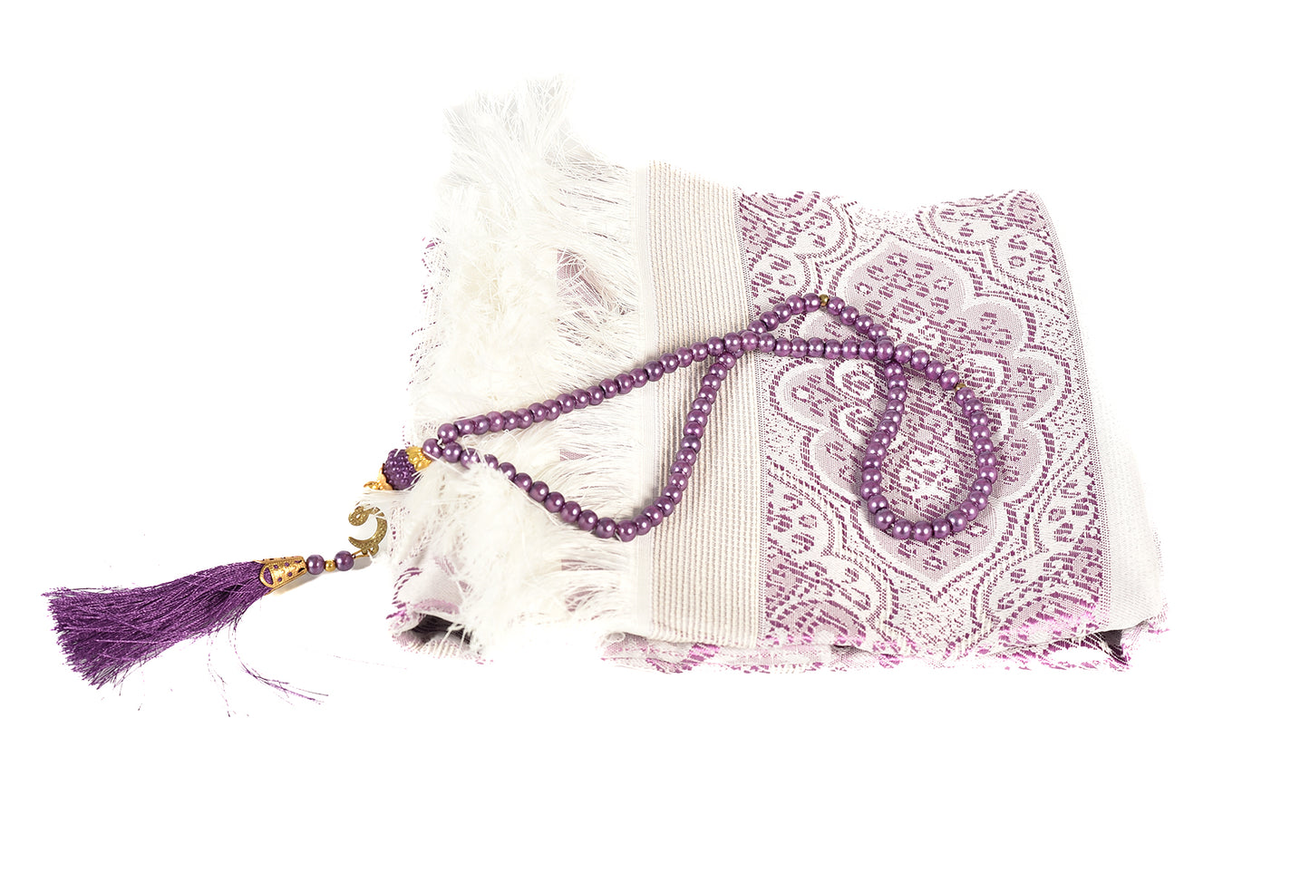 Luxury Patterned Prayer Mat with Tasbeeh – Purple Color