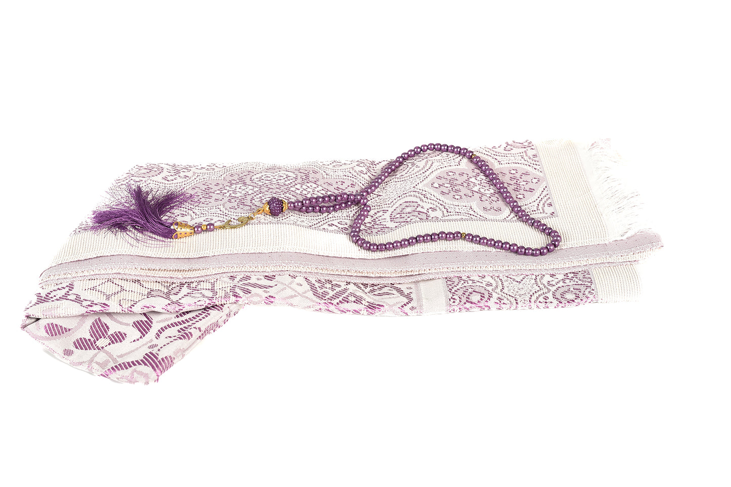 Luxury Patterned Prayer Mat with Tasbeeh – Purple Color