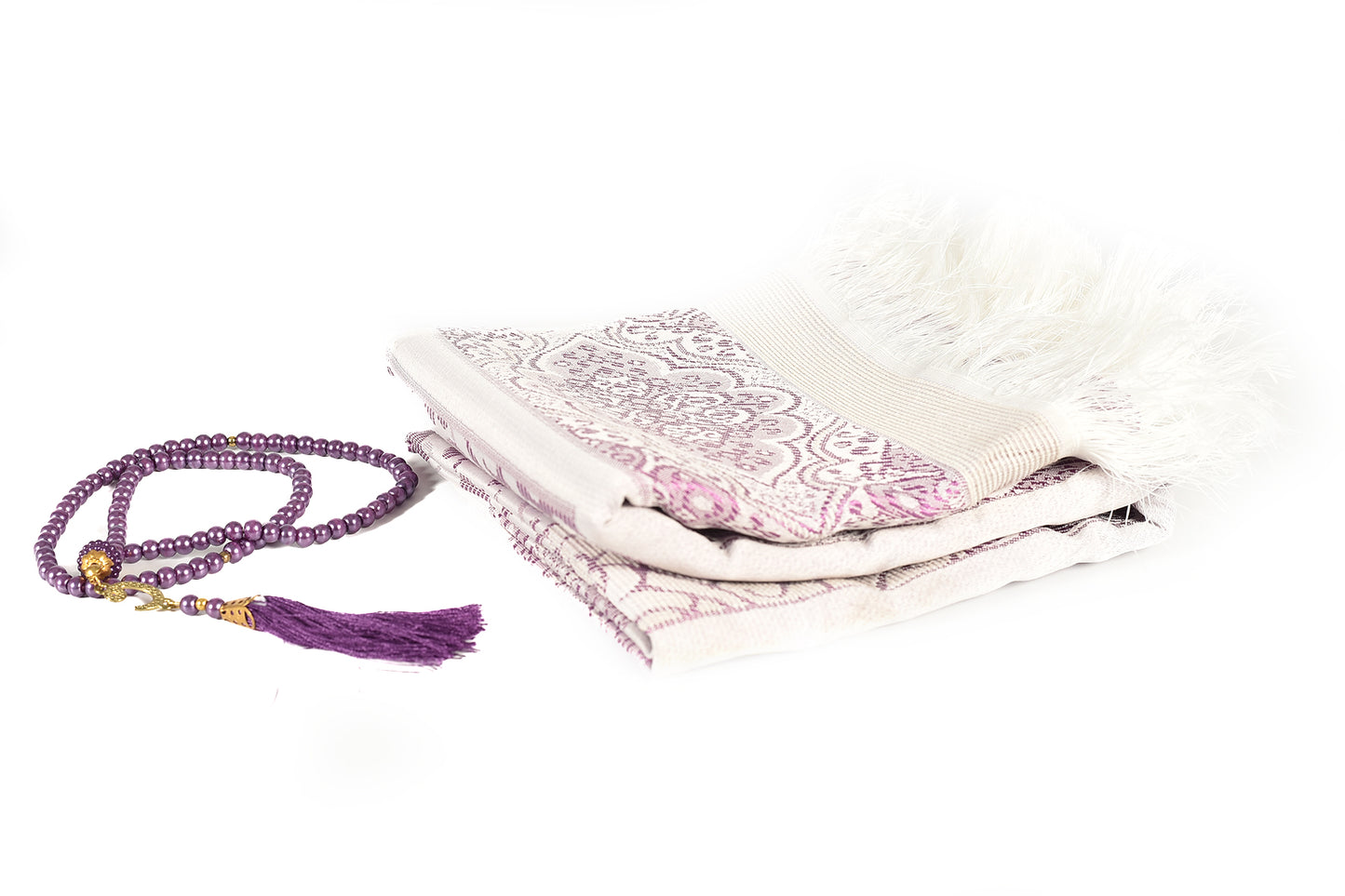 Luxury Patterned Prayer Mat with Tasbeeh – Purple Color