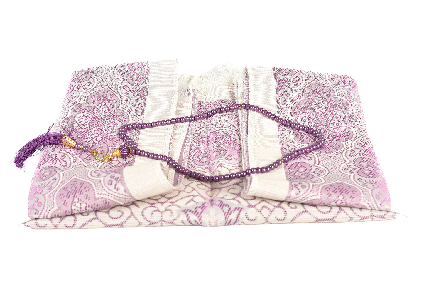 Luxury Patterned Prayer Mat with Tasbeeh – Purple Color