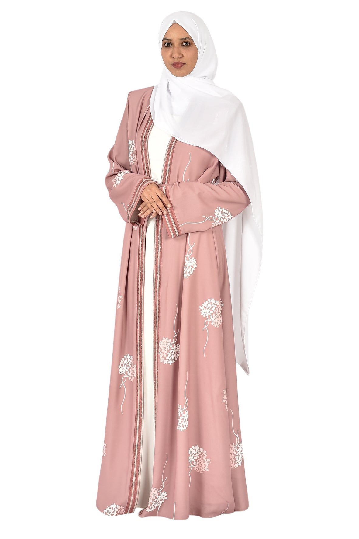 Elegant Open Pink Embroidered Abaya _katalia