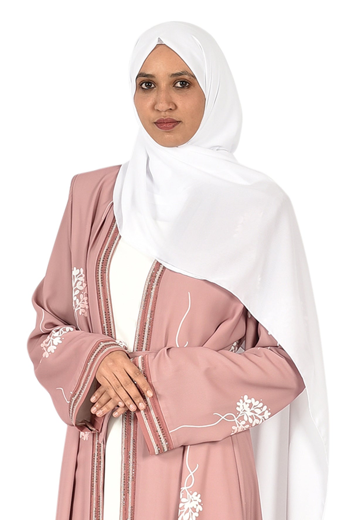Elegant Open Pink Embroidered Abaya _katalia