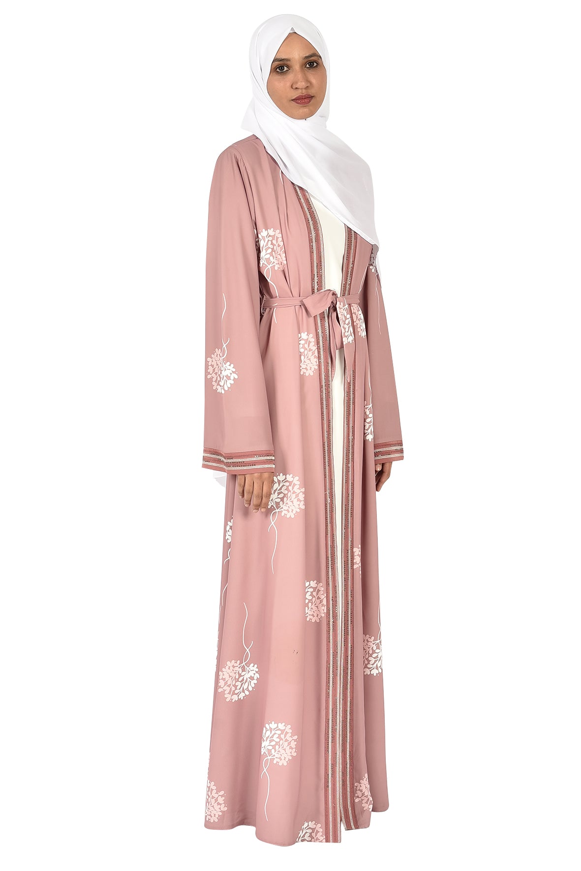 Elegant Open Pink Embroidered Abaya _katalia