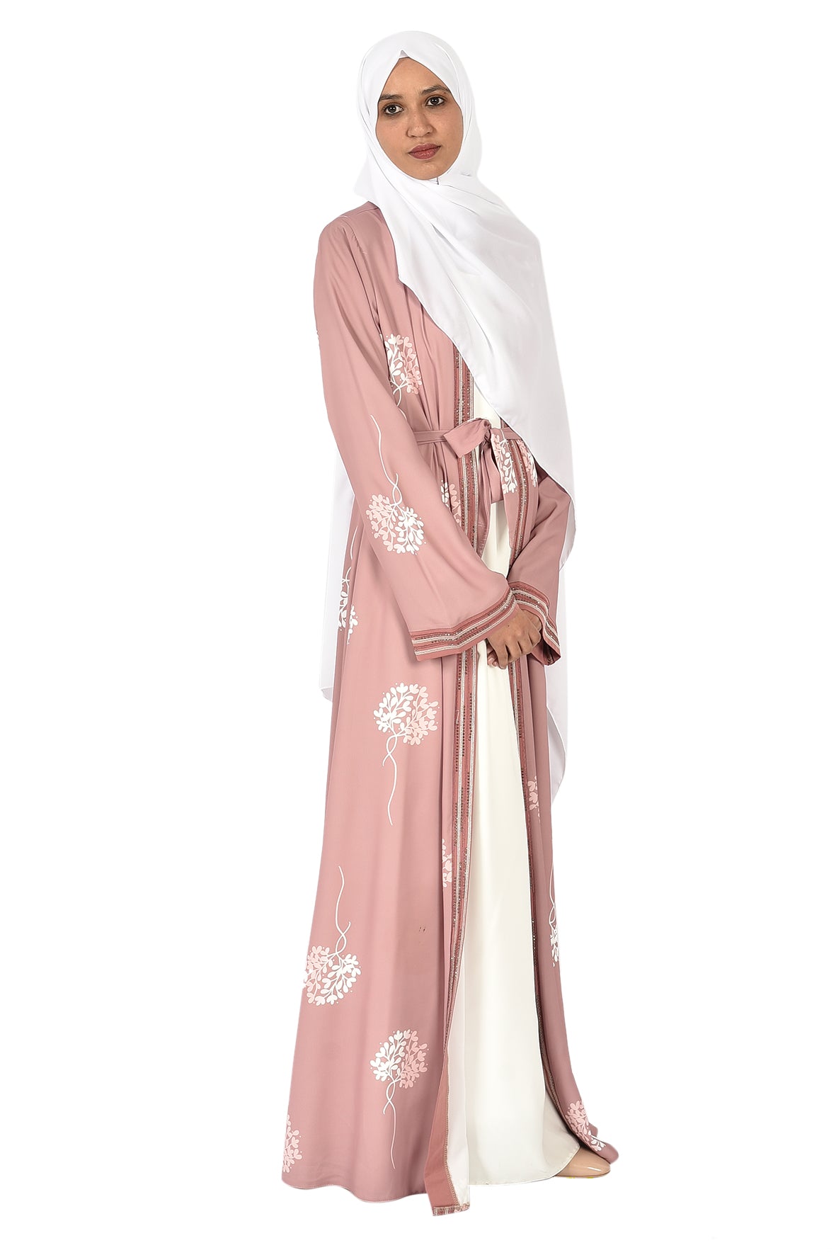 Elegant Open Pink Embroidered Abaya _katalia