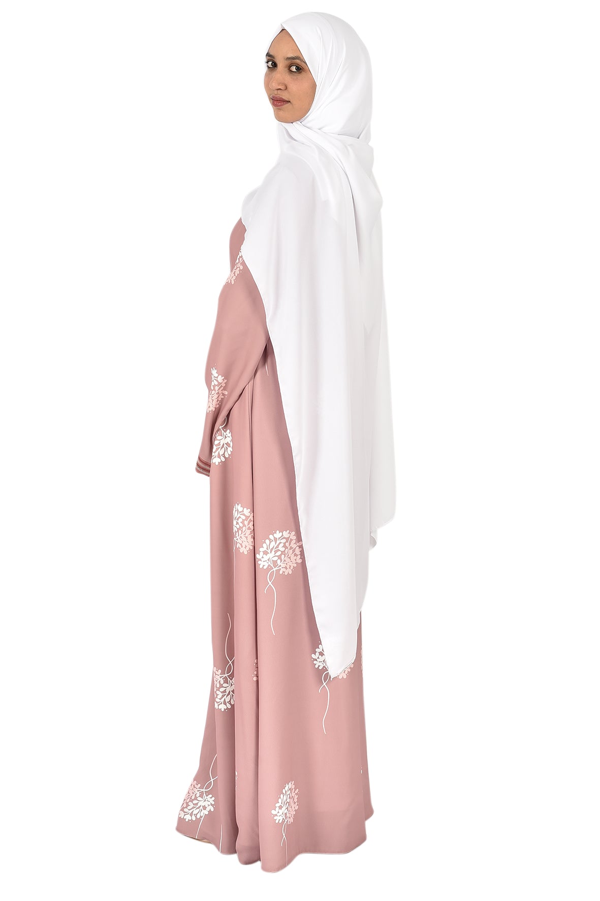 Elegant Open Pink Embroidered Abaya _katalia