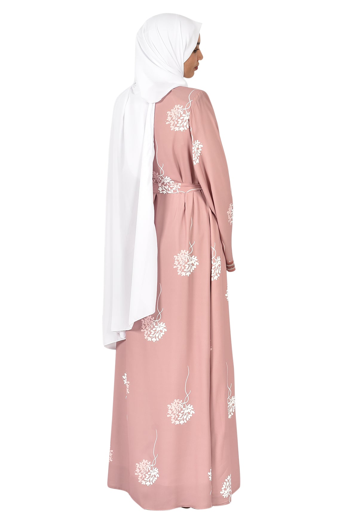 Elegant Open Pink Embroidered Abaya _katalia
