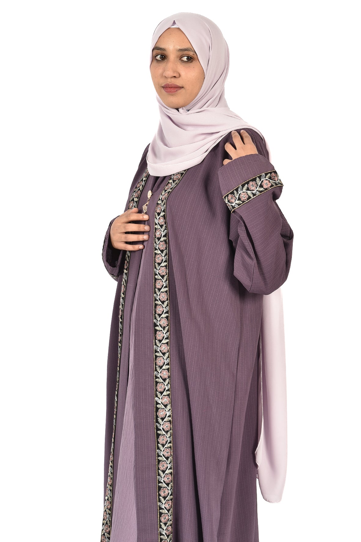 Embroidered Purple Abaya with Elegant Floral Details - ladies abaya
