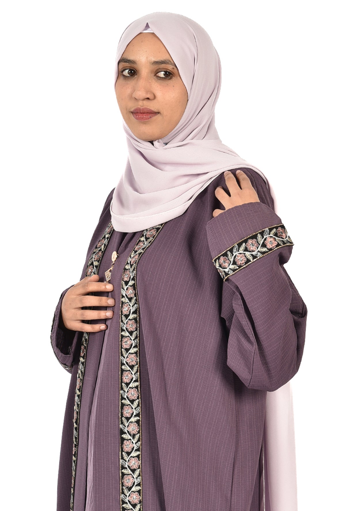 Embroidered Purple Abaya with Elegant Floral Details - ladies abaya