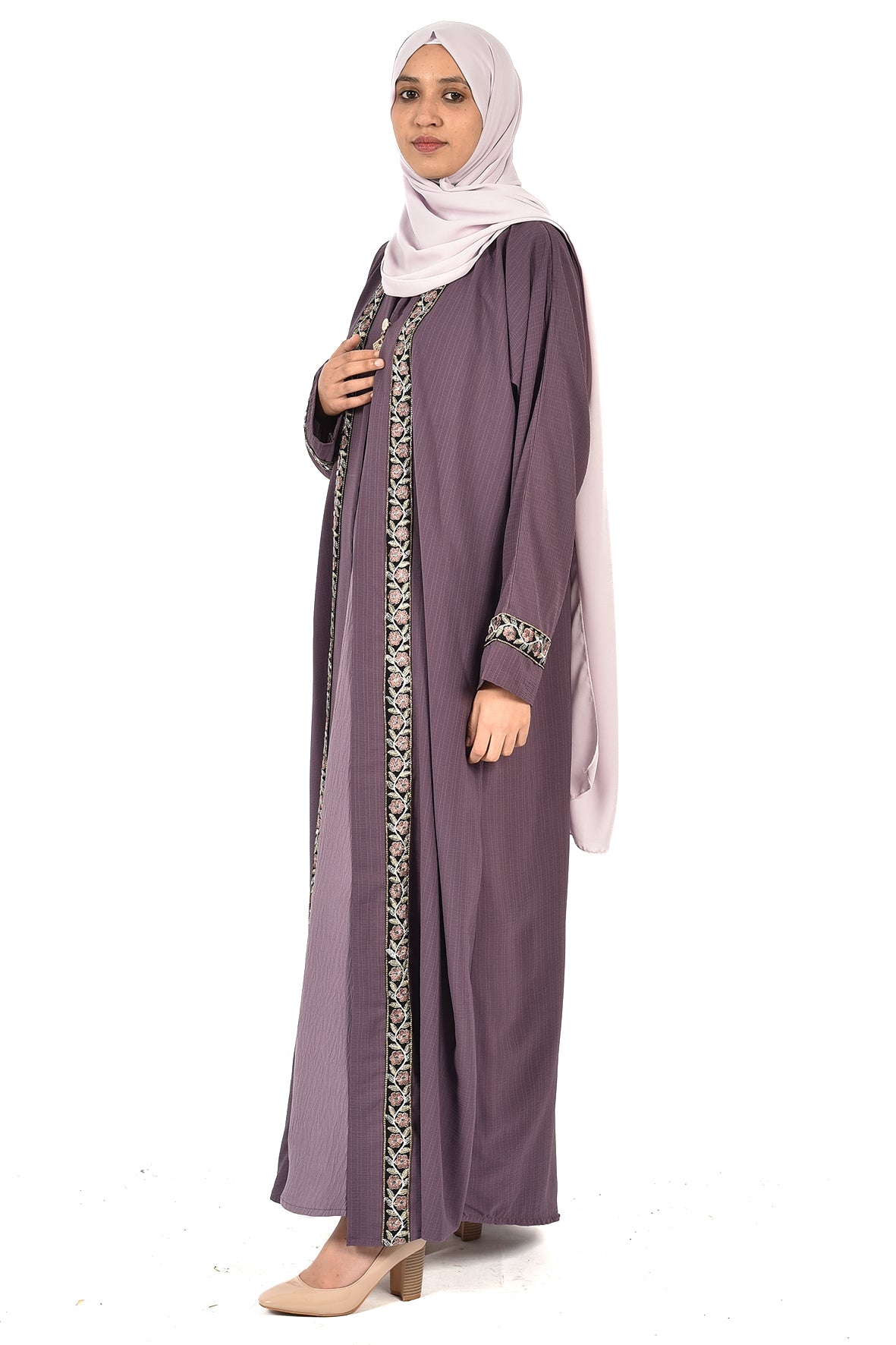 Embroidered Purple Abaya with Elegant Floral Details - ladies abaya