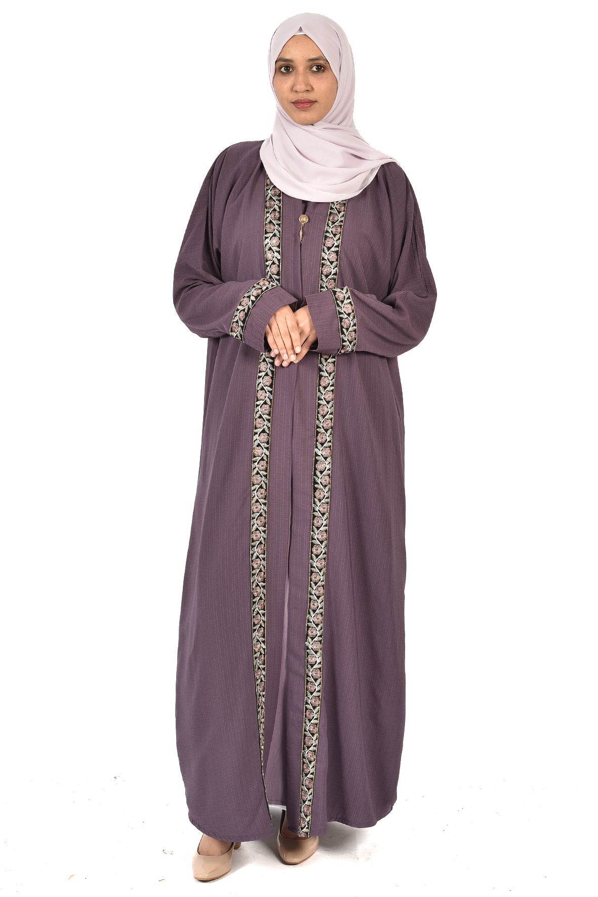Embroidered Purple Abaya with Elegant Floral Details - ladies abaya