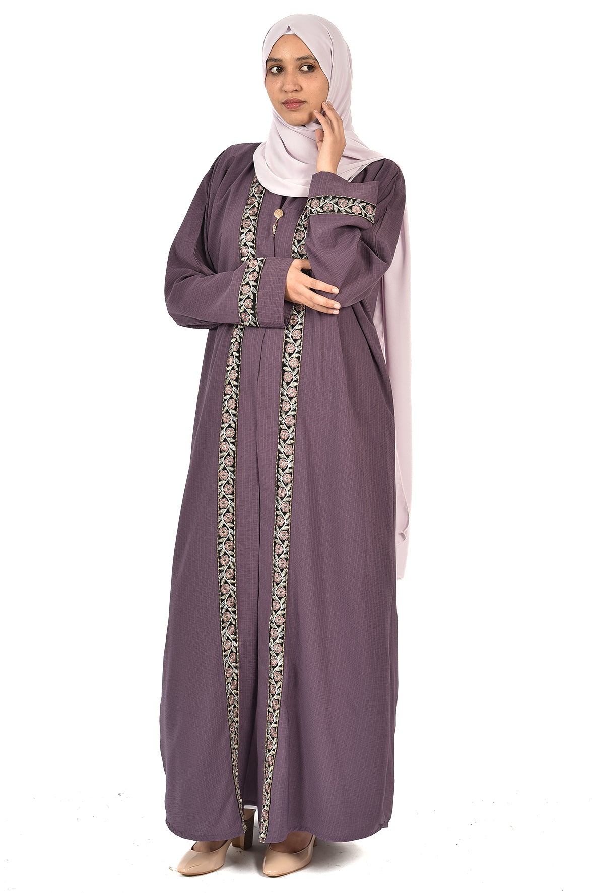 Embroidered Purple Abaya with Elegant Floral Details - ladies abaya