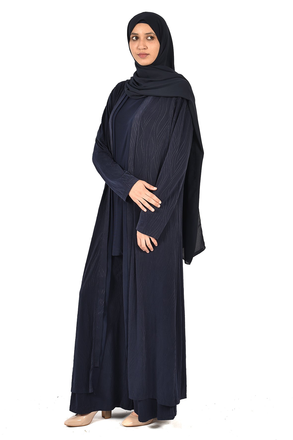 Women's 3-Piece Loose Abaya Set β Elegant Design in Dark Navy Blue (ladies abaya)