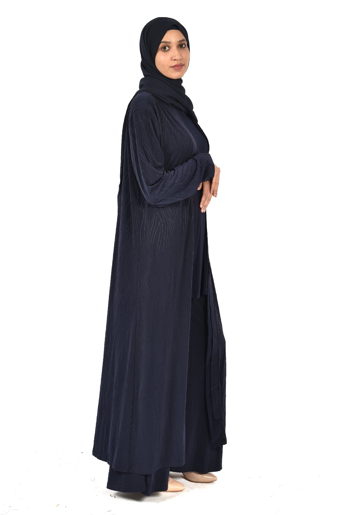 Women's 3-Piece Loose Abaya Set β Elegant Design in Dark Navy Blue (ladies abaya)
