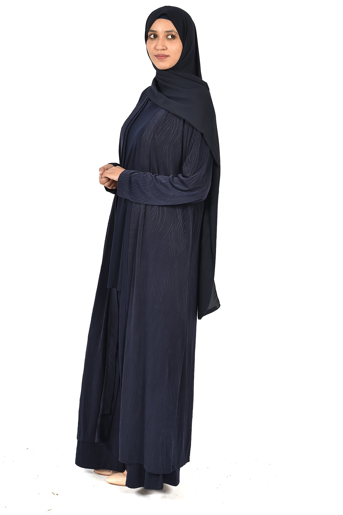 Women's 3-Piece Loose Abaya Set β Elegant Design in Dark Navy Blue (ladies abaya)