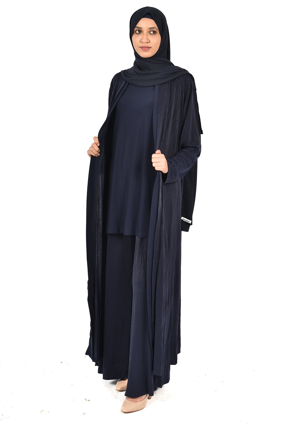 Women's 3-Piece Loose Abaya Set β Elegant Design in Dark Navy Blue (ladies abaya)