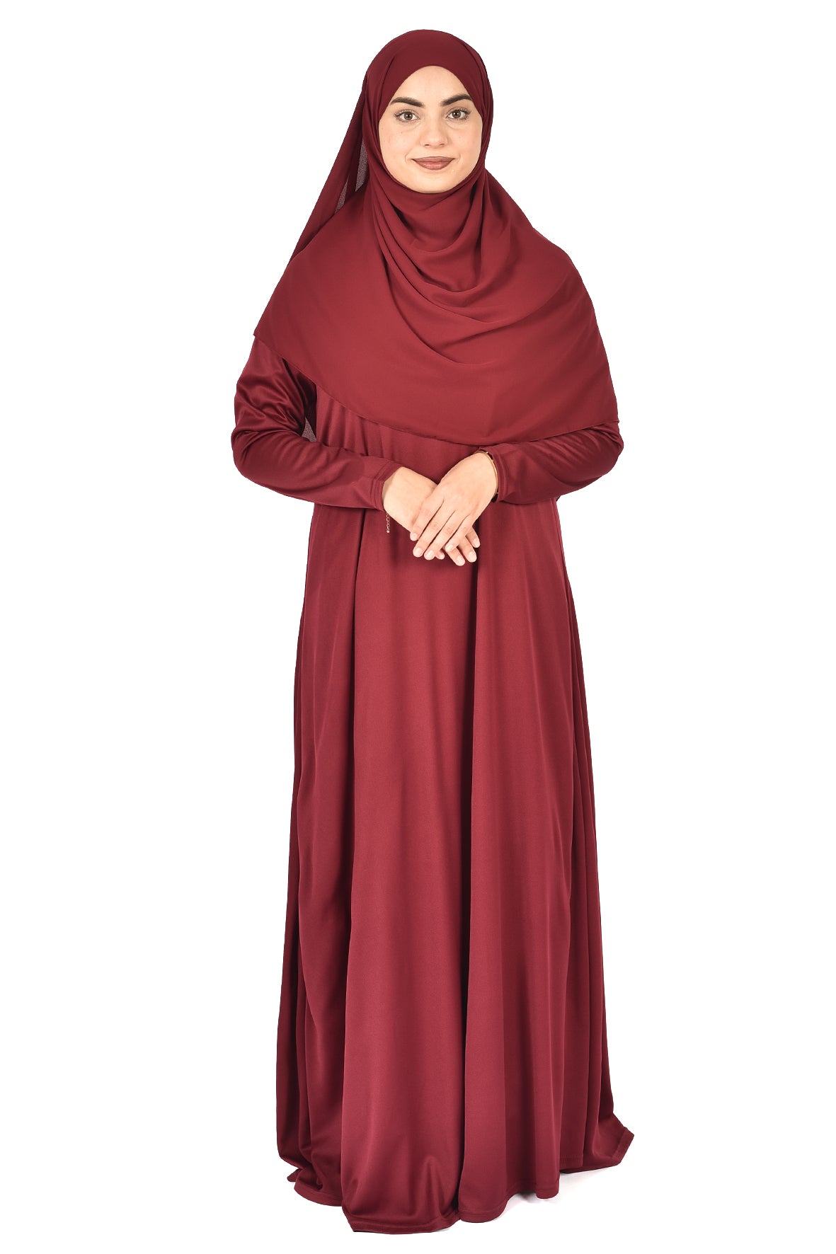 Luxury Islamic Satin Abaya in Burgundy – (ladies aline trilobal )