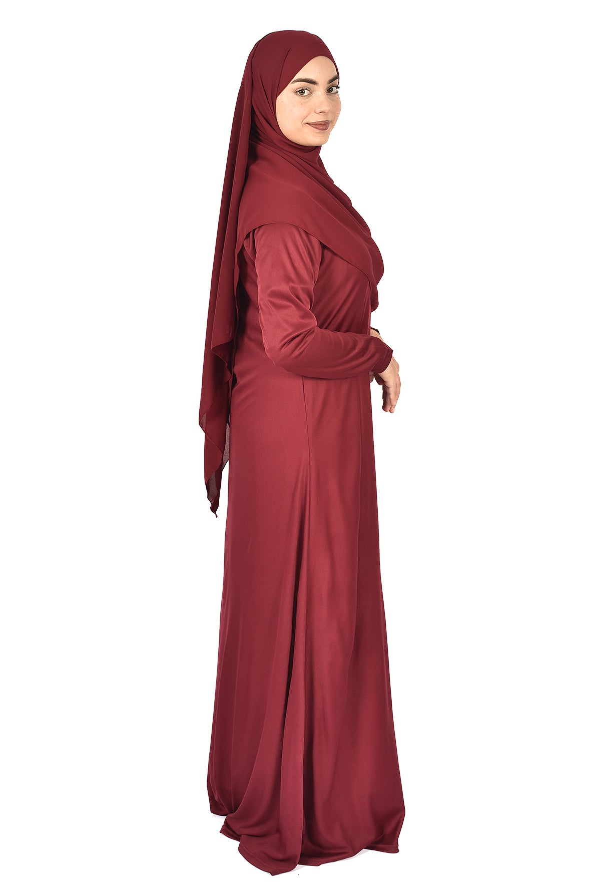 Luxury Islamic Satin Abaya in Burgundy – (ladies aline trilobal )