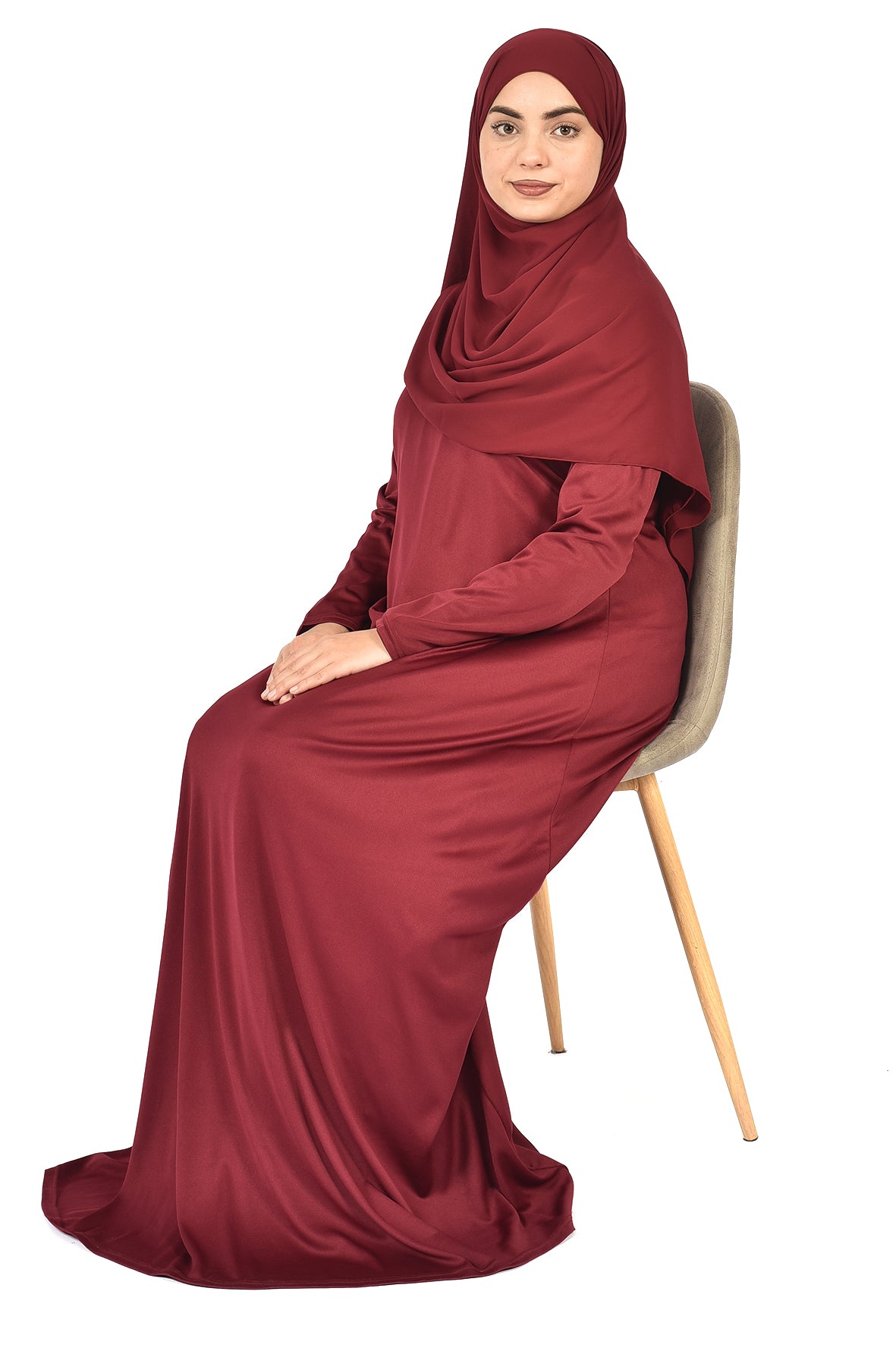 Luxury Islamic Satin Abaya in Burgundy – (ladies aline trilobal )