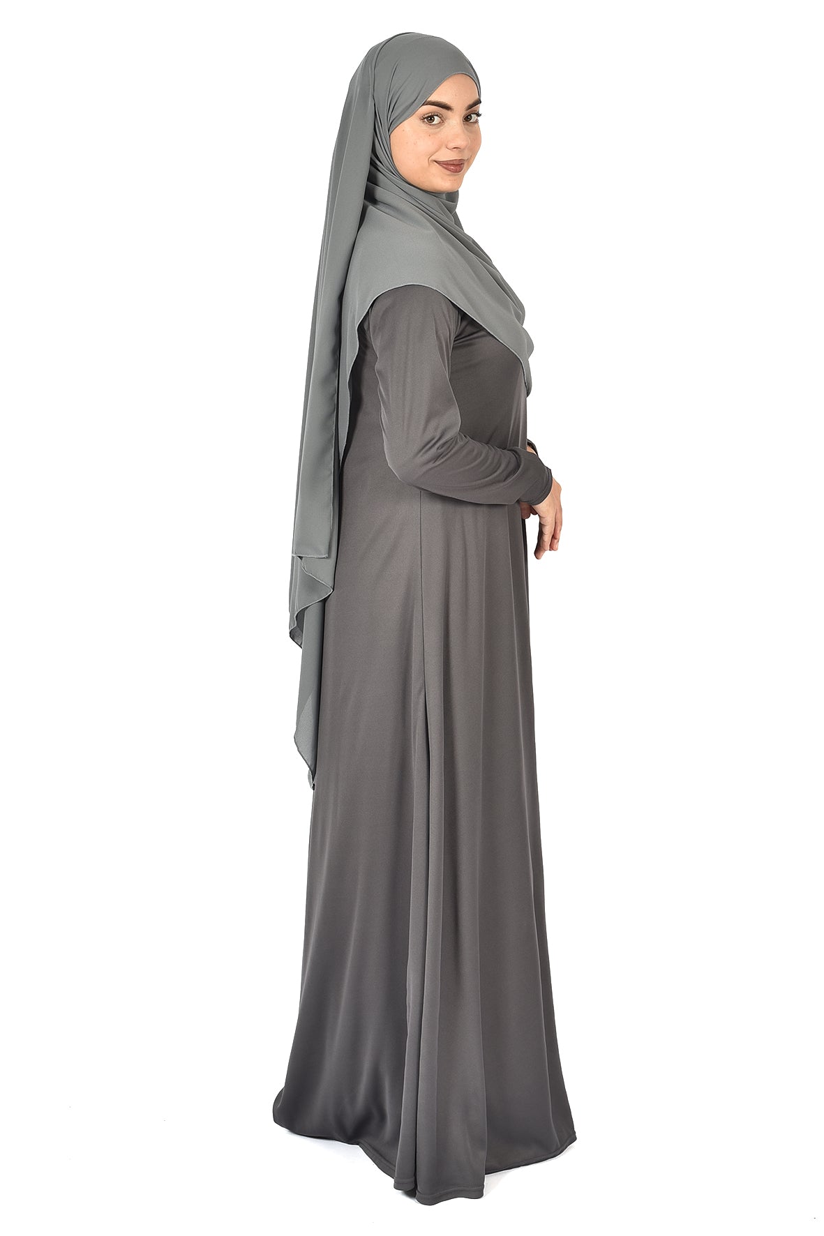 Modern Grey Abaya – Loose Fit & Refined Simplicity ( ladies aline trilobal )
