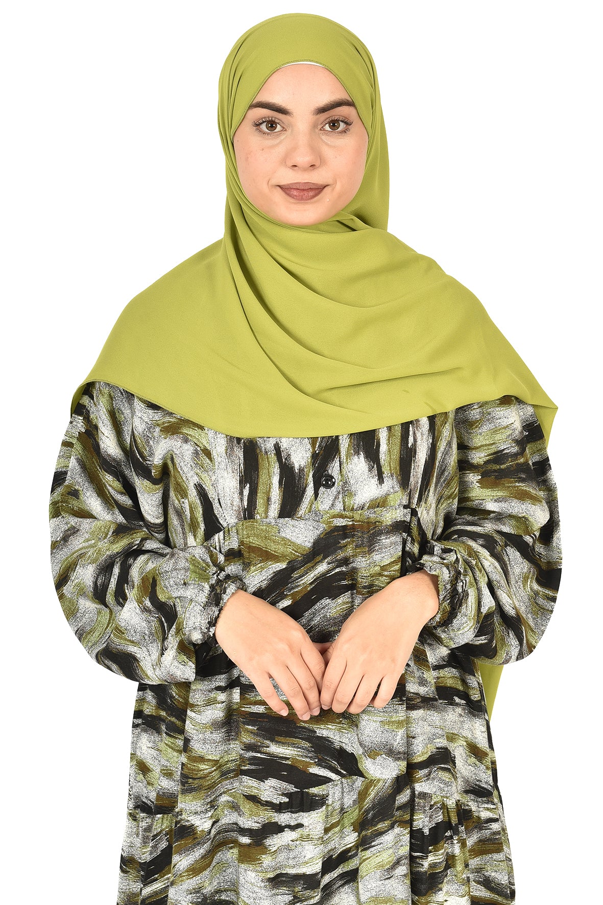 Artistic Printed Abaya in Earthy Green Tones ( guz dress )