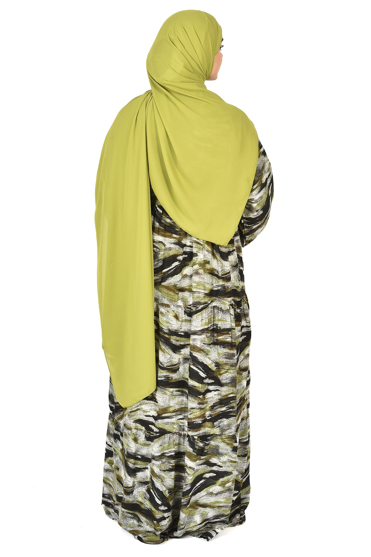 Artistic Printed Abaya in Earthy Green Tones ( guz dress )