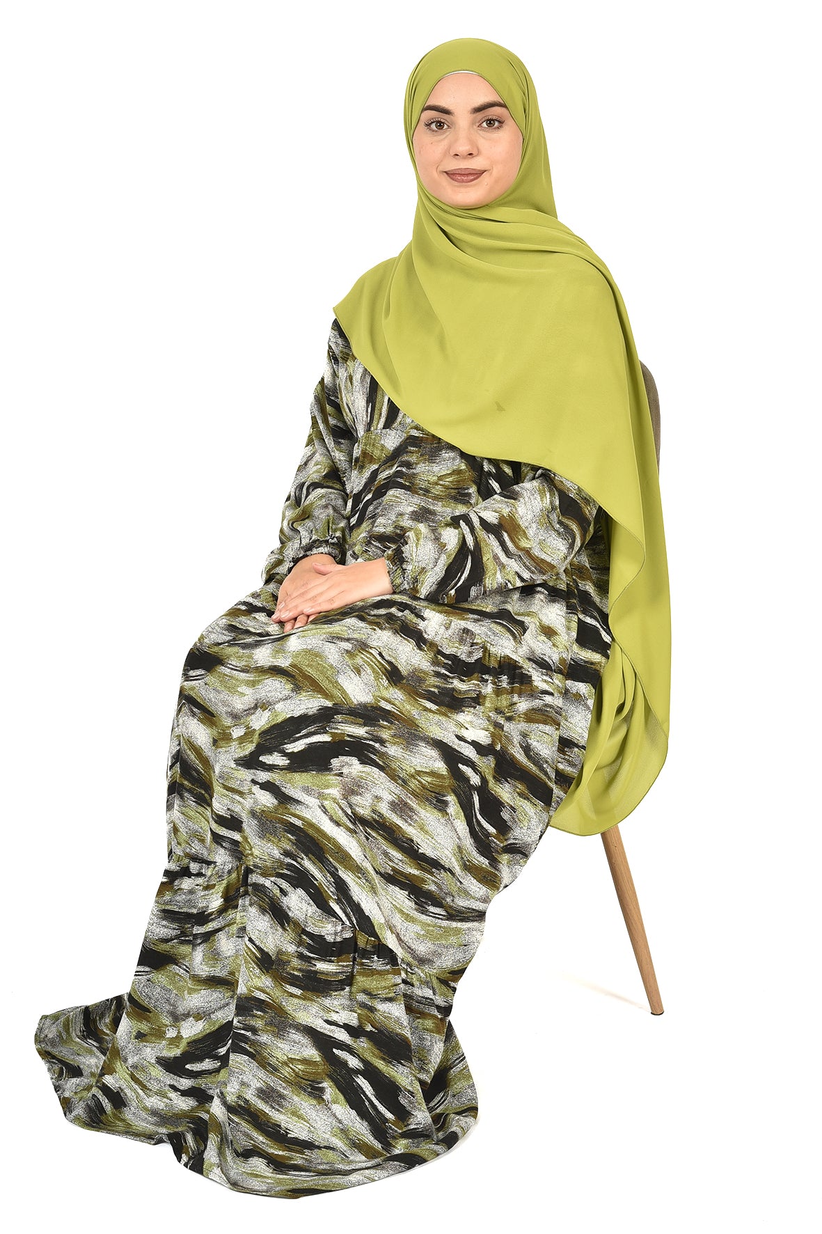 Artistic Printed Abaya in Earthy Green Tones ( guz dress )