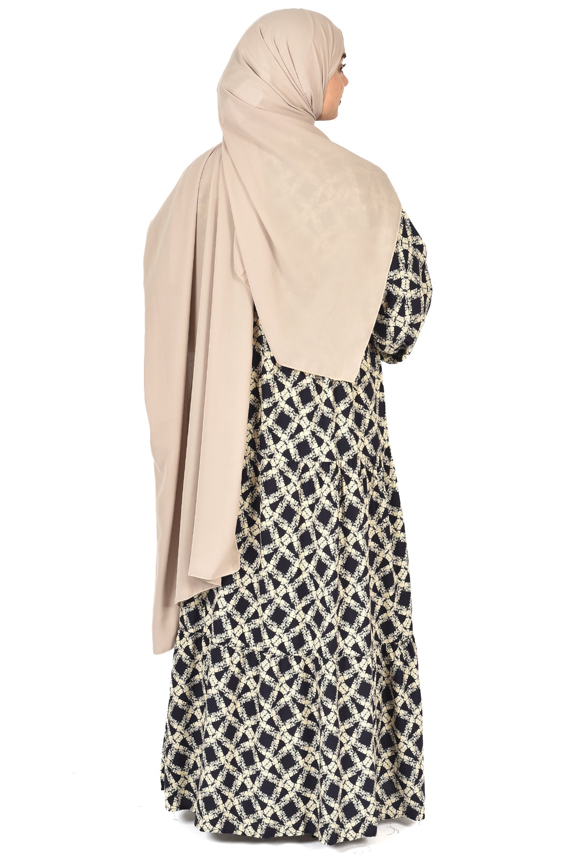 Geometric Crisscross Abaya – Classic Black & White Elegance ( guz dress )