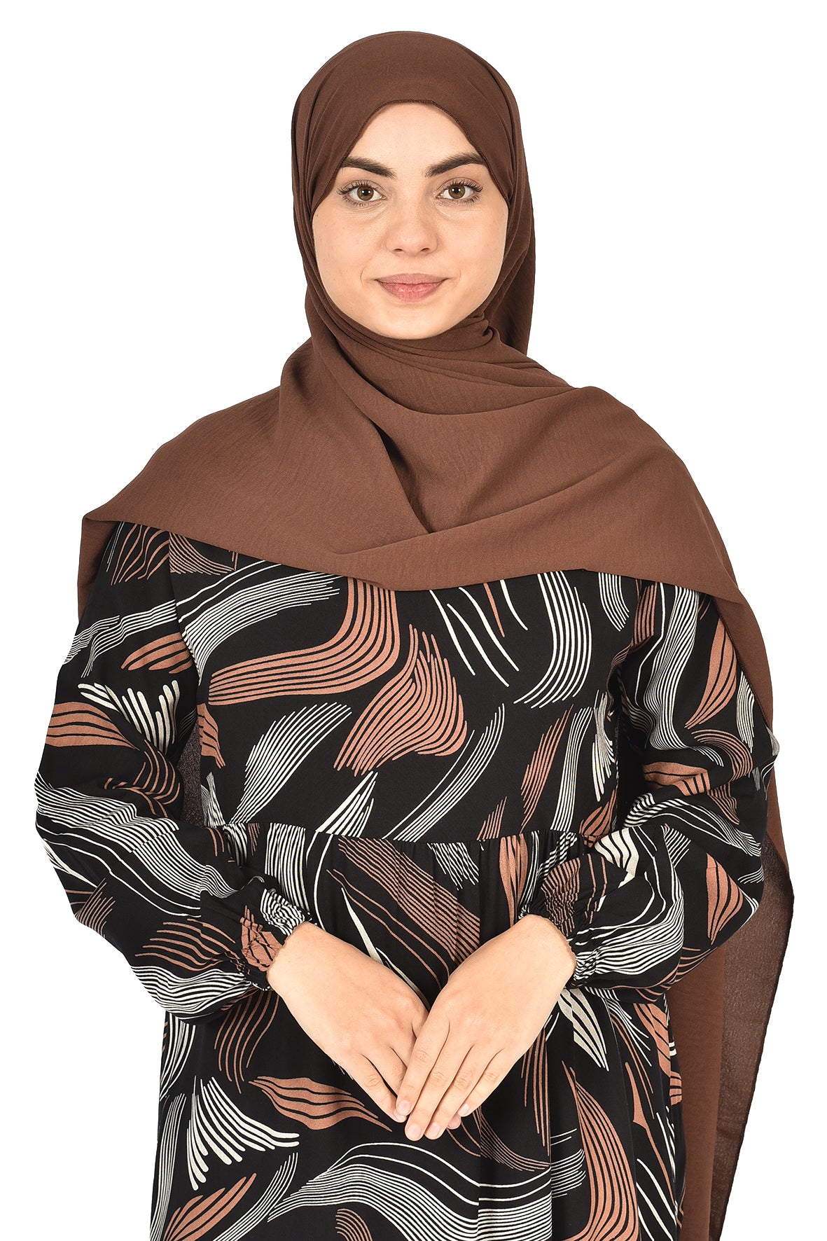 Flowing Pattern Abaya – Earth Tone Elegance ( guz dress )